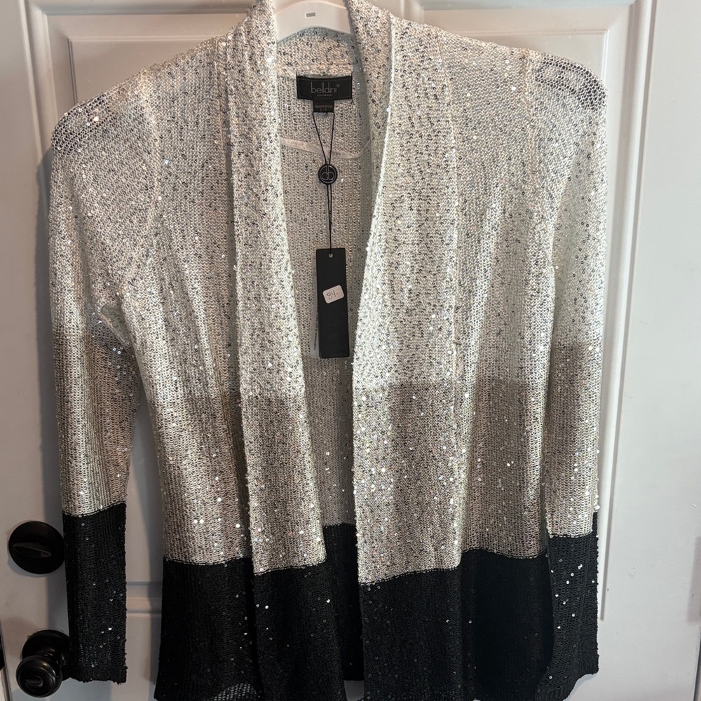Belldini Glittering Black and White Sequin Cardigan